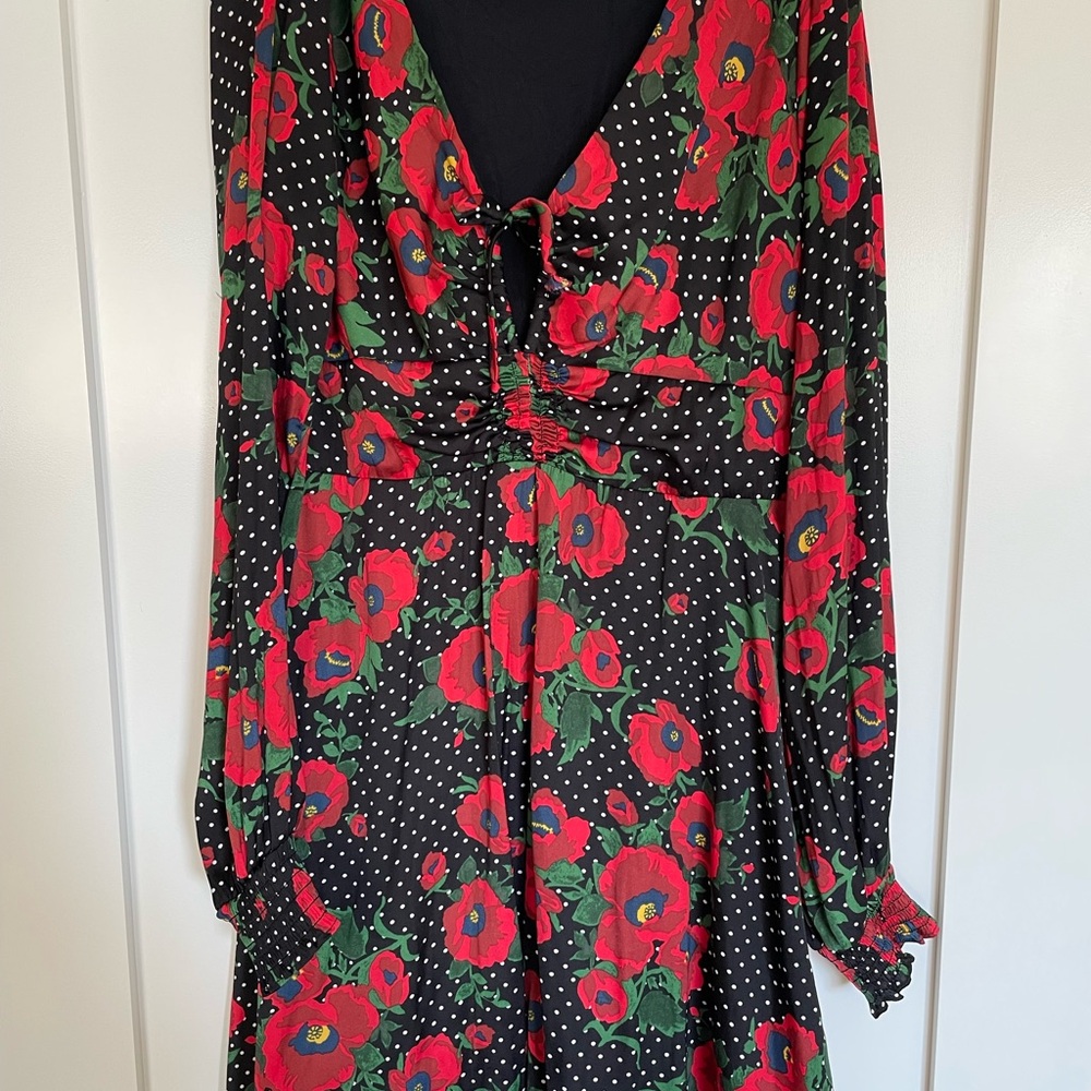 Free People Black Long-Sleeve Dress with Red Floral Print